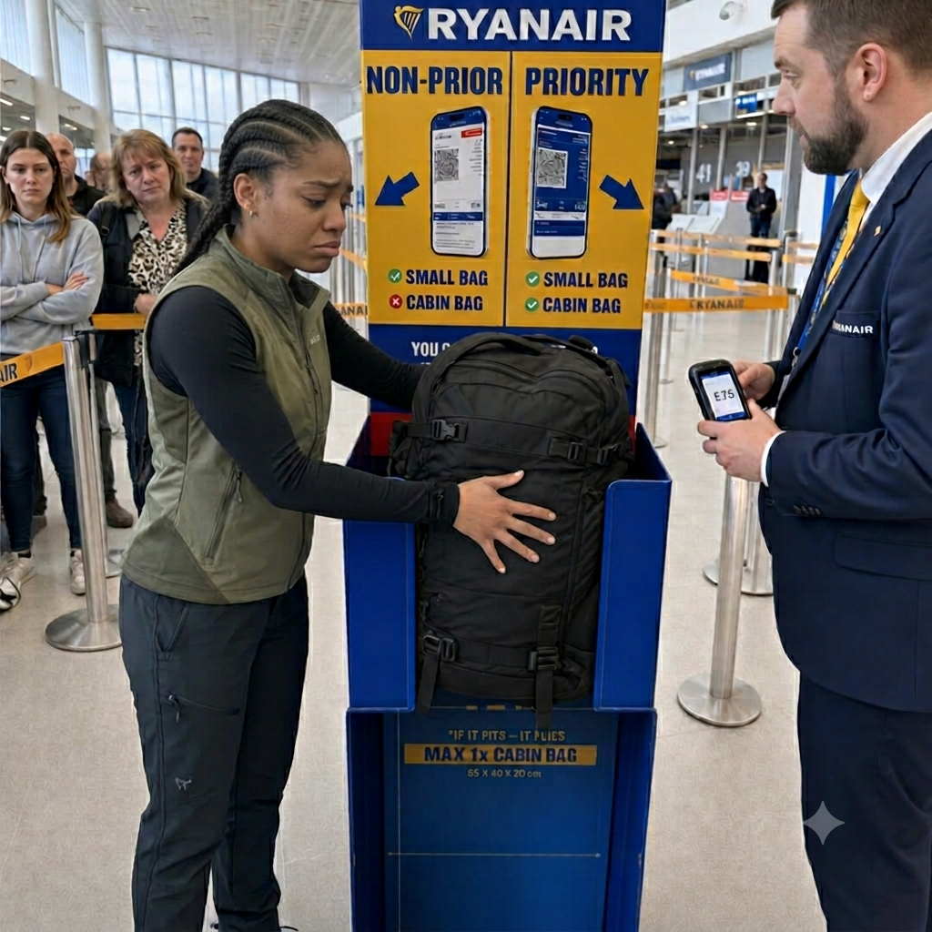 VAILBAG fitting inside the Ryanair bag sizer at the airport